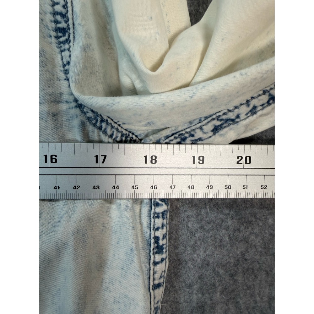 Wet Seal Womens Acid Wash Denim Button Down Shirt Y2K Blue White Cotton Large - Picture 6 of 7